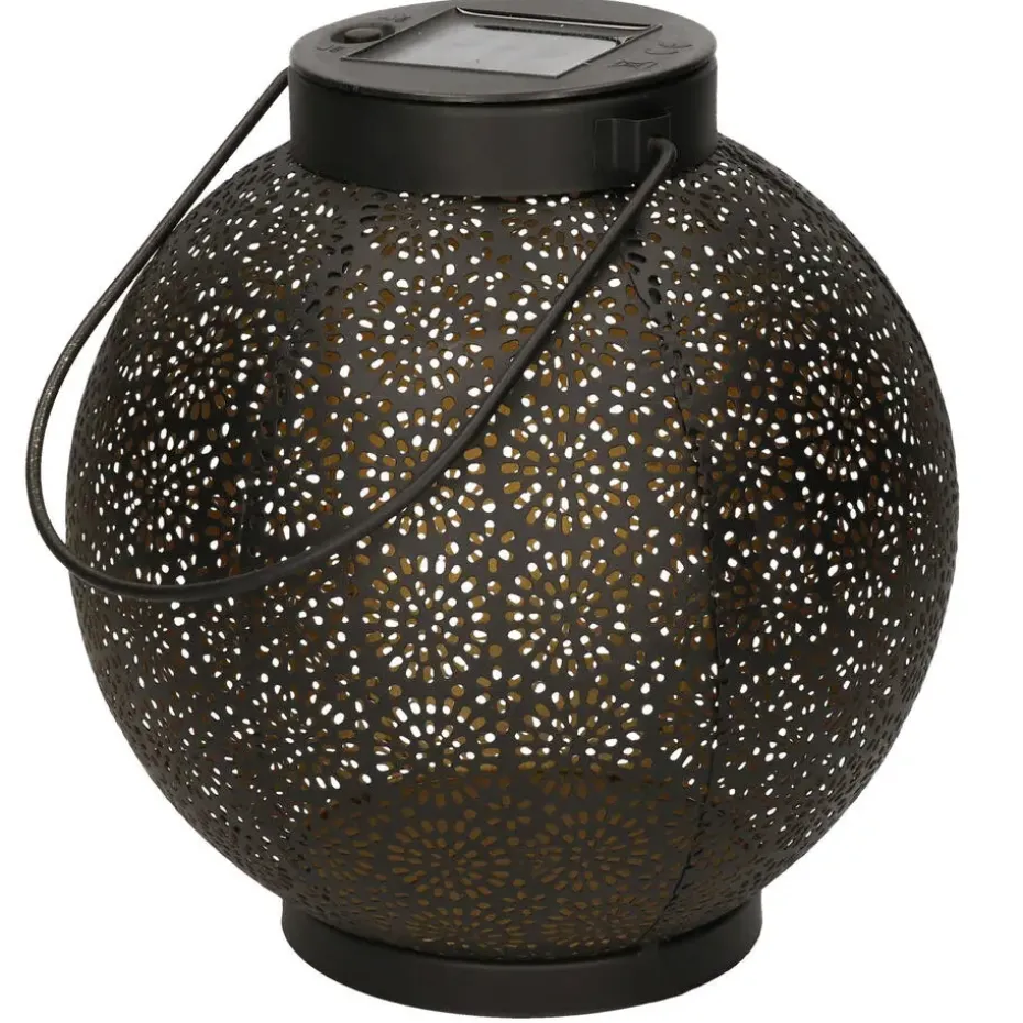 Anna's Collection Solar lantaarn - zwart - cirkels - 19 cm