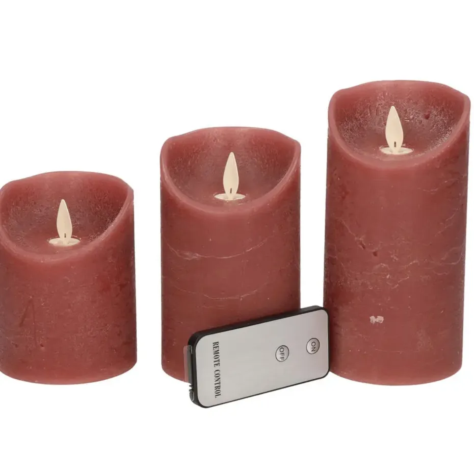 Anna's Collection Stompkaarsen - 3x - donkerroze - LED kaarsen