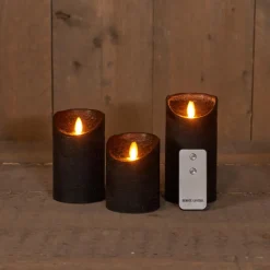 Anna's Collection Stompkaarsen - 3x - zwart - LED kaarsen