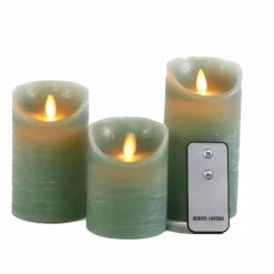 Anna's Collection Stompkaarsen - 3x - jade groen - LED kaarsen
