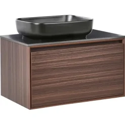 ARICA - Badkamermeubel met wastafel - Donkerbruin - 80 cm - MDF