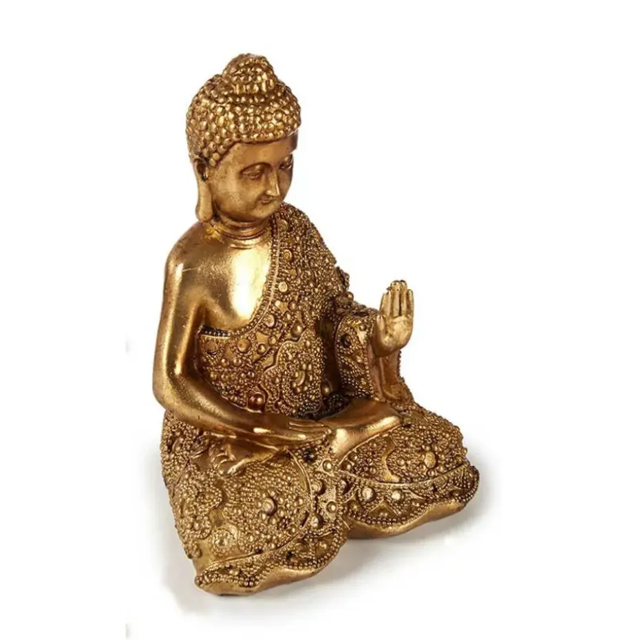 Arte r Boeddha beeld - rust - polyresin - goud - 18 cm - binnen