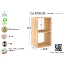 Astigarraga Dinamic Vakkenkast open - 2 vakken - PEFC grenen - 71x36cm
