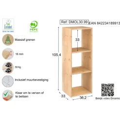 Astigarraga Dinamic Vakkenkast open - 3 vakken - PEFC grenen - 105x36cm