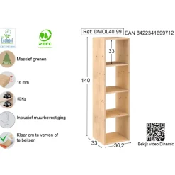 Astigarraga Dinamic Vakkenkast open - 4 vakken - PEFC grenen - 140x36cm