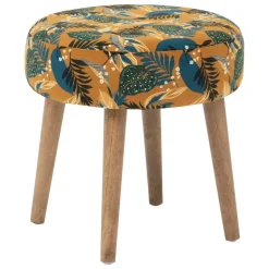 Atmosphera Bijzet kruk Jungle - okergeel - hout - 38 x 40 cm