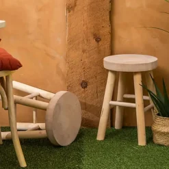 Atmosphera Bijzet krukje - lichtbruin - hout - D28 x H41 cm