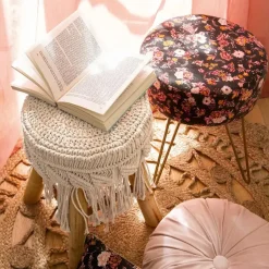 Atmosphera Bijzet krukje model Macrame - naturel - H42 cm