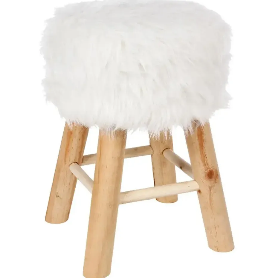 Atmosphera Bijzet/zit krukje Oslo - hout/stof - wit - H42 cm