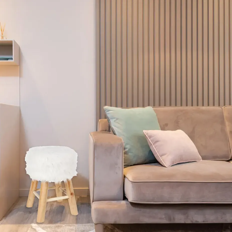 Atmosphera Bijzet/zit krukje Oslo - hout/stof - wit - H42 cm