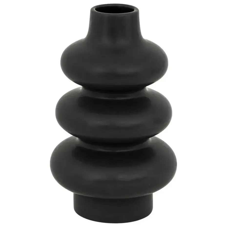 Atmosphera Bloemenvaas Montagne - zwart - dolomiet - D15 x H25 cm