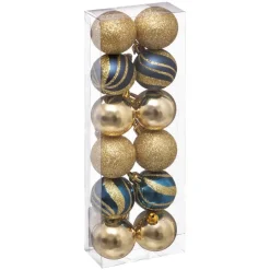 Atmosphera Kerstballen - 12st - kunststof - goud-blauw - 4cm