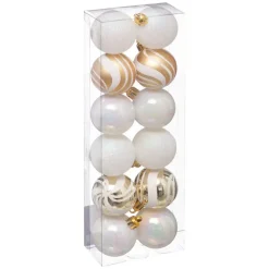 Atmosphera kerstballen 12x -kunststof - parelmoer wit/goud - 4 cm