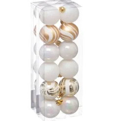 Atmosphera kerstballen 12x -kunststof - parelmoer wit/goud - 4 cm