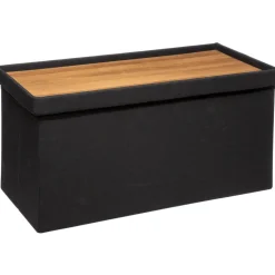 Atmosphera Poef/hocker - opbergbox - zwart - PU/MDF - 31 x 31 cm
