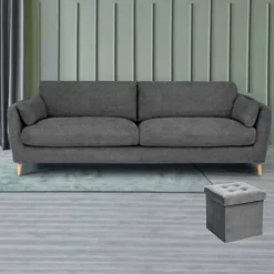 Atmosphera Poef/hocker - opbergbox - zilvergrijs - PU/MDF - 38 x 38 cm