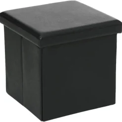 Atmosphera Poef/Hocker - opbergbox - zwart - pvc/mdf - 38 x 38 cm
