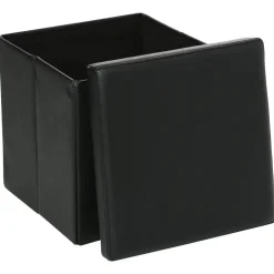Atmosphera Poef/Hocker - opbergbox - zwart - pvc/mdf - 38 x 38 cm