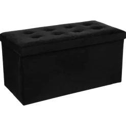 Atmosphera Poef/hocker - opbergbox - zwart - PU/MDF - 76 x 38 cm