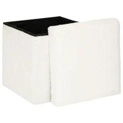 Atmosphera Poef/hocker - opbergbox - wit - PU/MDF - 38 x 38 cm