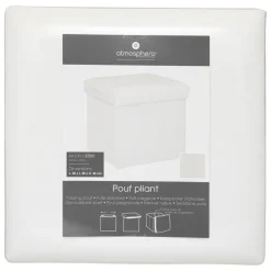 Atmosphera Poef/hocker - opbergbox - wit - PU/MDF - 38 x 38 cm