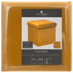 Atmosphera Storage Poef/Hocker - Opvouwbaar - Okergeel - 38x38 cm
