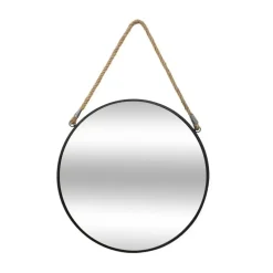 Atmosphera Wandspiegel - rond - zwart - met touw - metaal - 38 cm