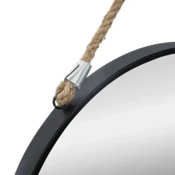 Atmosphera Wandspiegel - rond - zwart - met touw - metaal - 38 cm