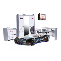 Autobed - Met licht en geluid - Street Racer - 236x119x68 cm - Zwart