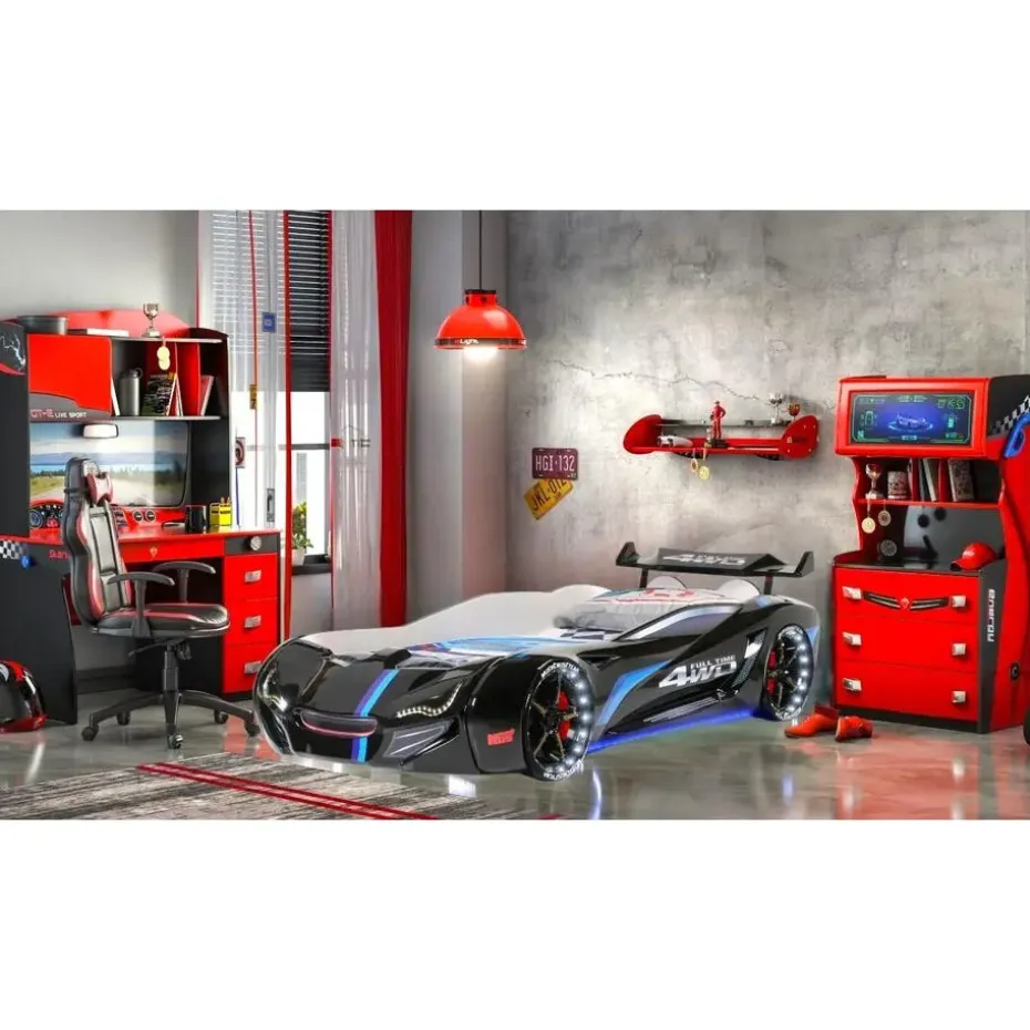 Autobed - Met licht en geluid - Street Racer - 236x119x68 cm - Zwart