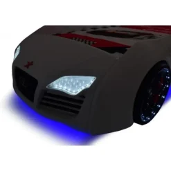 Autobed - Racebed - Met LED en sounds - V8 Sport - 239x127x72 cm - Wit
