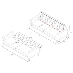 Avon - Slaapbank 3-zits in grijze ribstof