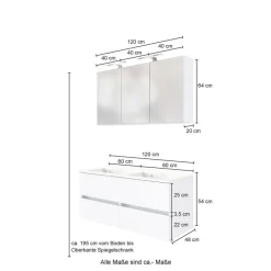 Badkamercombinatie Luna 2-delig 120cm - grafiet/eik