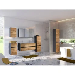 Badkamercombinatie Luna 2-delig 120cm - grafiet/eik