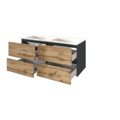 Badkamercombinatie Luna 2-delig 120cm - grafiet/eik