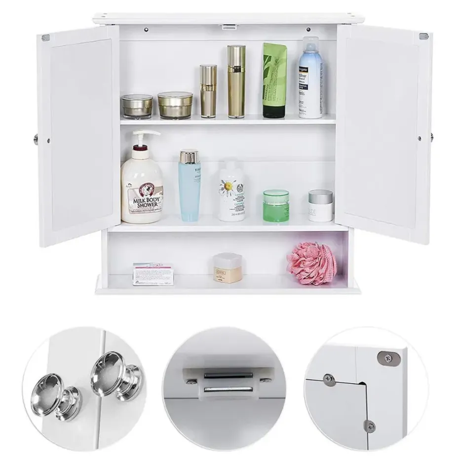 Badkamerkast met twee spiegels - 56x13x58 cm - wit