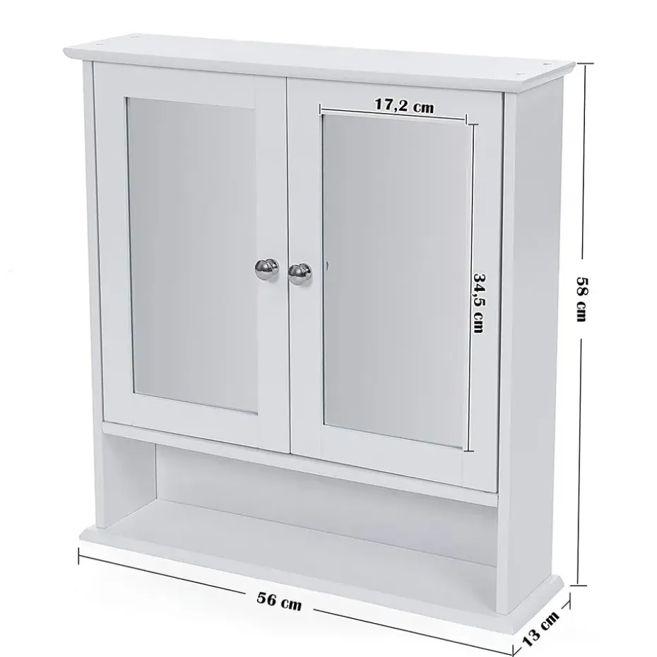 Badkamerkast met twee spiegels - 56x13x58 cm - wit