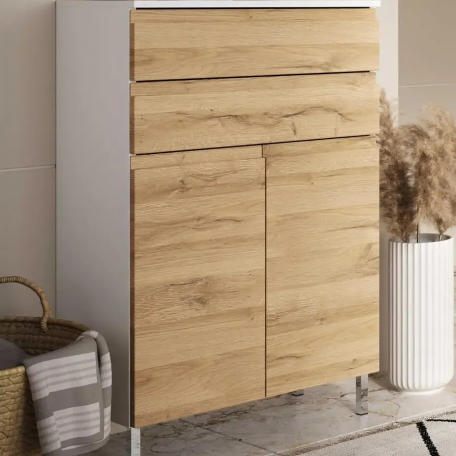 Badkamerkast Torres 60cm met 2 deuren & 2 lades - eikdecor/wit