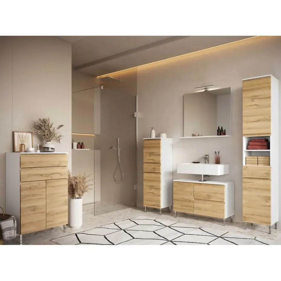 Badkamerkast Torres 60cm met 2 deuren & 2 lades - eikdecor/wit