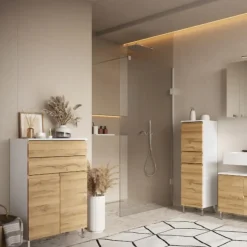 Badkamerkast Torres 60cm met 2 deuren & 2 lades - eikdecor/wit