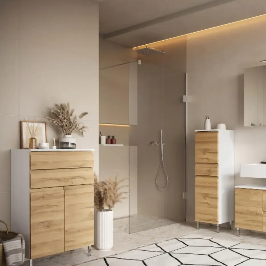 Badkamerkast Torres 60cm met 2 deuren & 2 lades - eikdecor/wit