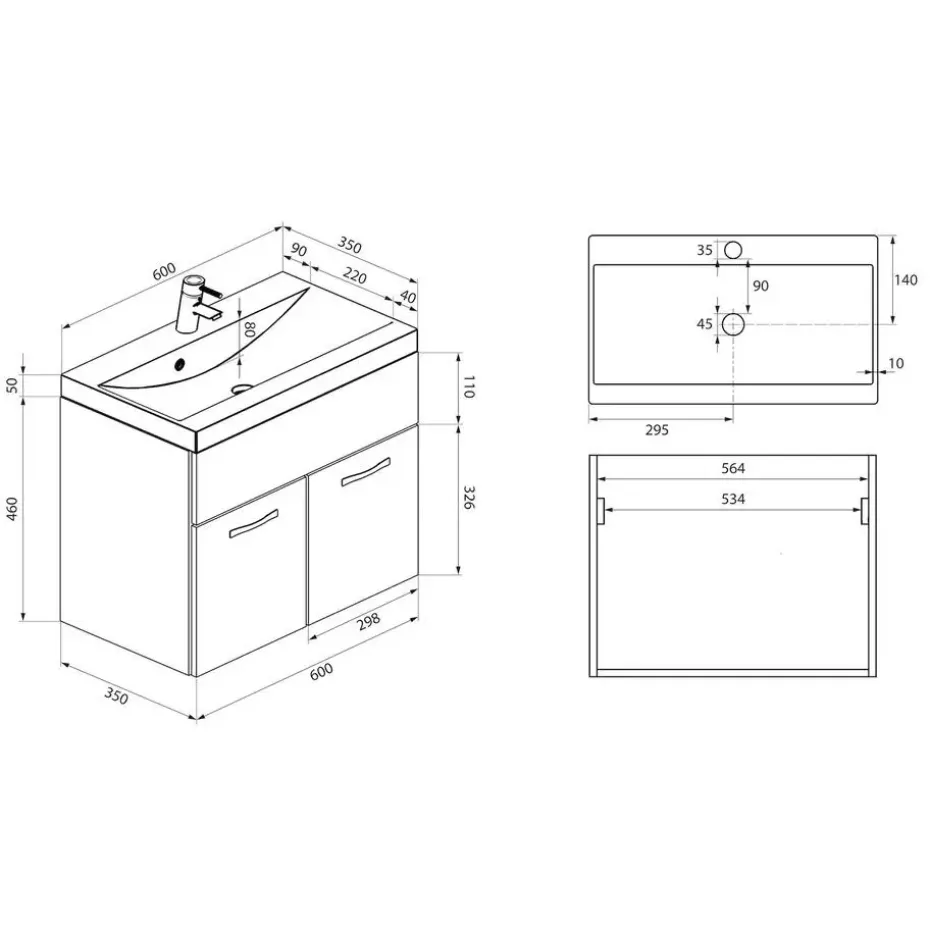 Badplaats Badkamermeubel Set Montreal 60 cm - Wit Hoogglans - Badmeubel met