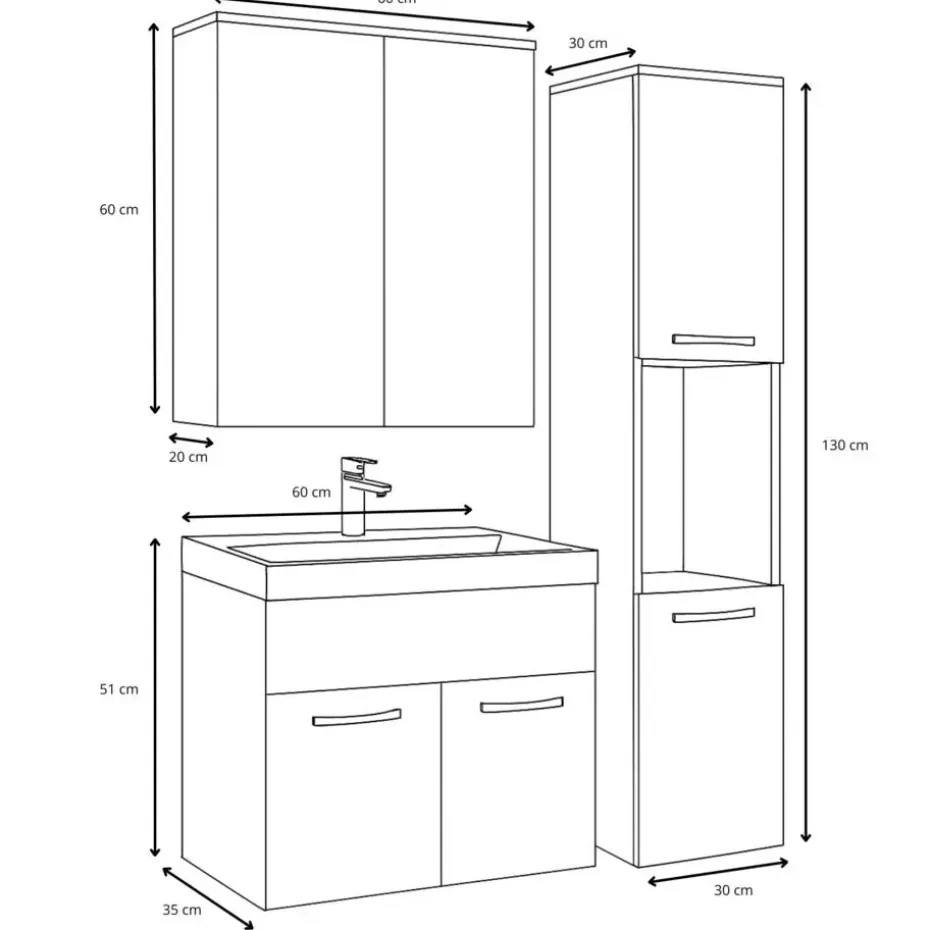 Badplaats Badkamermeubel Set Montreal 60 cm - Wit Hoogglans - Badmeubel met