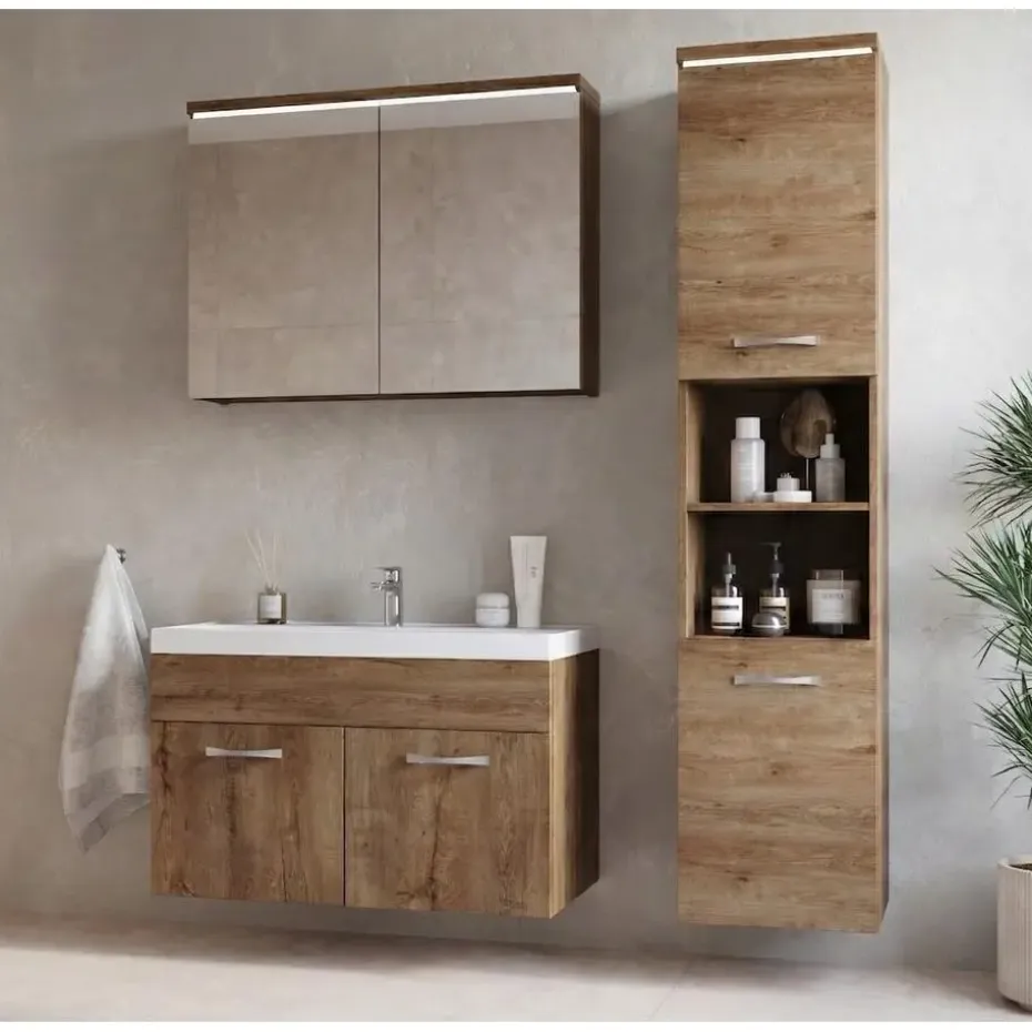 Badplaats Badkamermeubel Set Paso 80 x 40 cm - Bruin Eiken - Badmeubel met