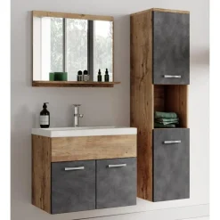 Badplaats Badkamermeubel Set Montreal 60 cm - Kastanje Eiken met Donker Grijs -