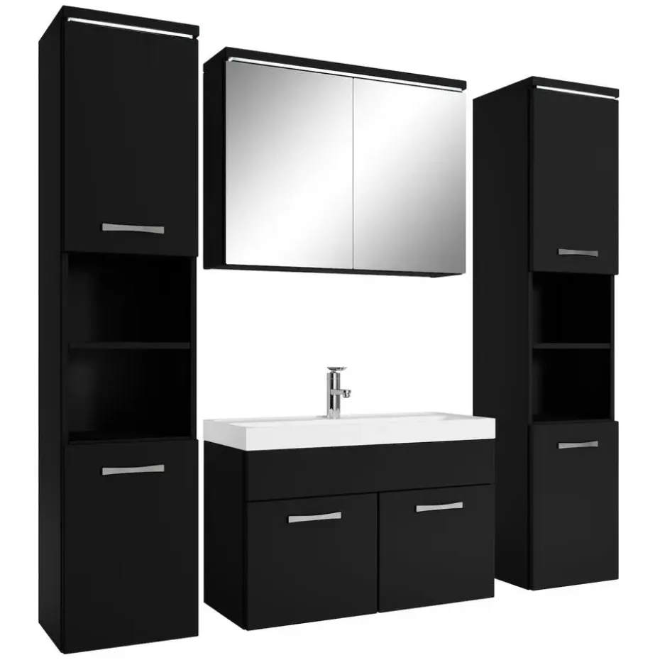 Badplaats Badkamermeubel Set Paso XL 80 cm - Mat Zwart - Badmeubel met