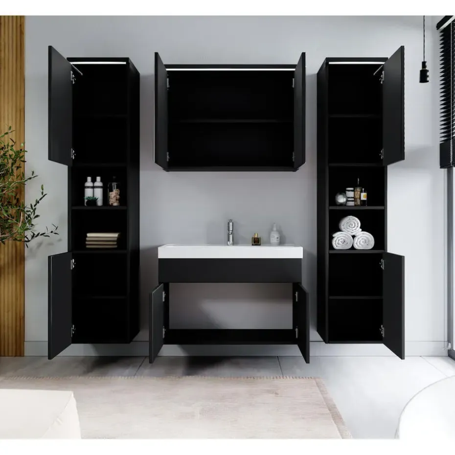 Badplaats Badkamermeubel Set Paso XL 80 cm - Mat Zwart - Badmeubel met
