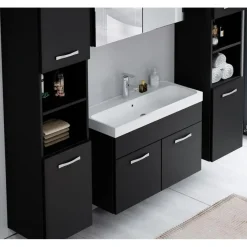 Badplaats Badkamermeubel Set Paso XL 80 cm - Mat Zwart - Badmeubel met