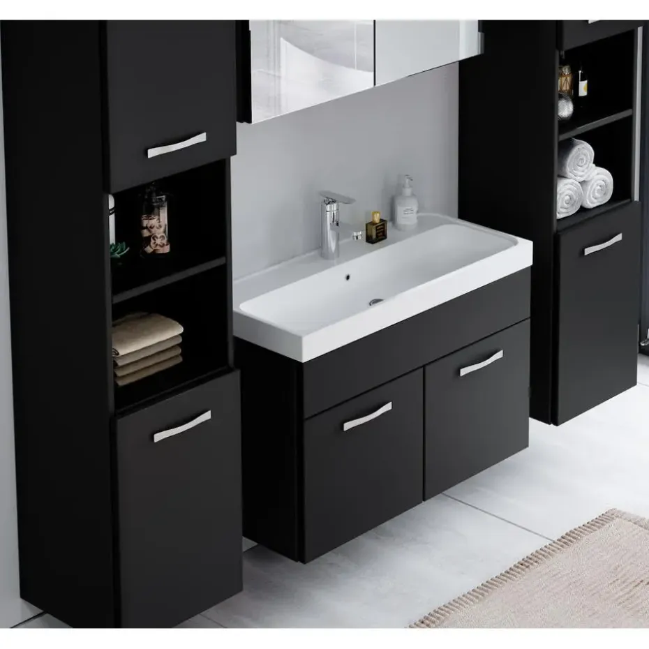 Badplaats Badkamermeubel Set Paso XL 80 cm - Mat Zwart - Badmeubel met