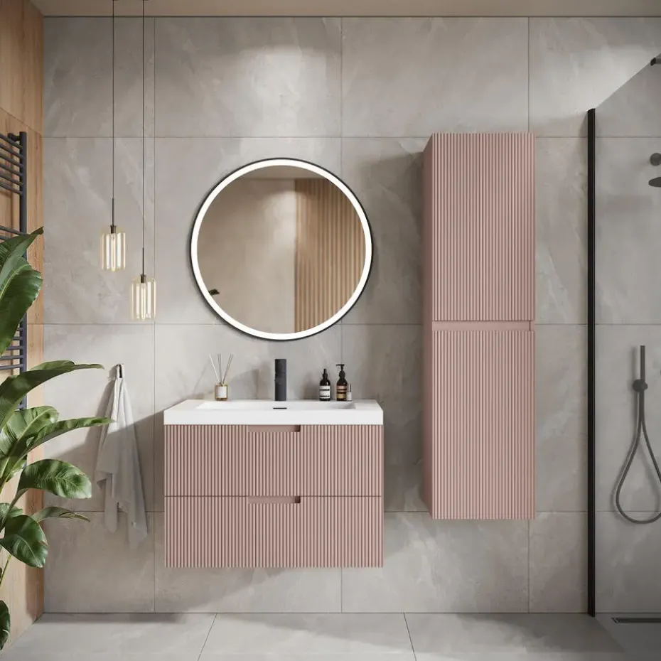 Badplaats Badkamermeubel Set Thermis 100cm - Roze - Badmeubel met Wastafel